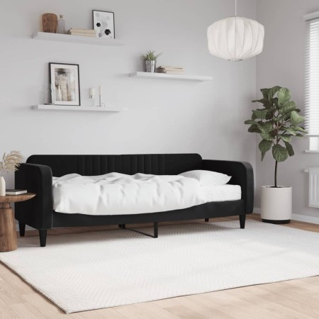 Sofá cama con colchón terciopelo negro 80x200 cm