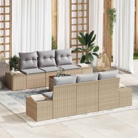 Conjunto de sofá de jardín con cojín 7 pcs Beige Poliratán