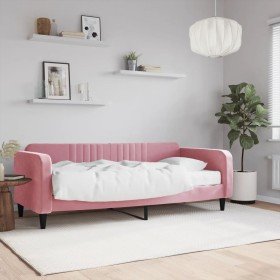 Sofá cama con colchón terciopelo rosa 90x200 cm Sofá cama con colchón terciopelo rosa 90x200 cm
