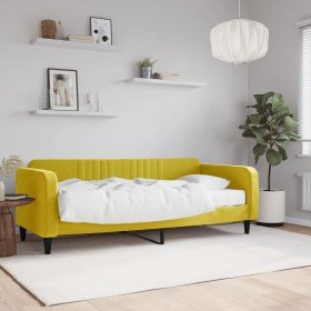Sofá cama con colchón terciopelo amarillo 90x200 cm Sofá cama con colchón terciopelo amarillo 90x200 cm