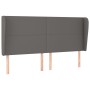 Cabecero con orejas cuero sintético gris 203x23x118/128 cm