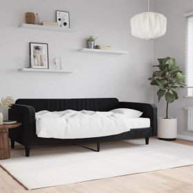 Sofá cama con colchón terciopelo negro 100x200 cm Sofá cama con colchón terciopelo negro 100x200 cm