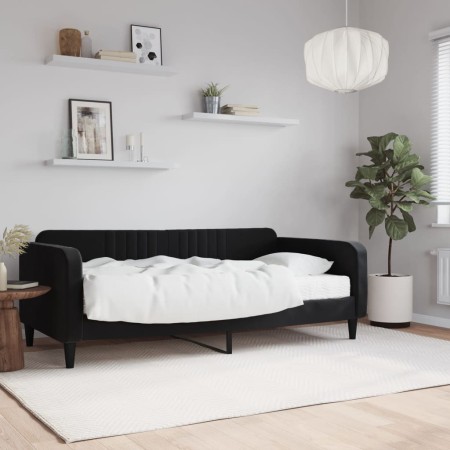 Sofá cama con colchón terciopelo negro 90x190 cm