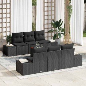 Conjunto de sofá de jardín con cojín 7 pcs Negro Poliratán