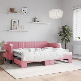 Sofá cama nido terciopelo rosa 90x200 cm Sofá cama nido terciopelo rosa 90x200 cm