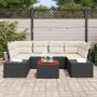 Conjunto de sofá de jardín con cojín 7 pcs Negro Poliratán