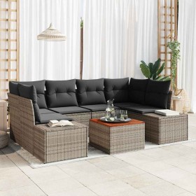 Conjunto de sofá de jardín con cojín 7 pcs Gris Poliratán