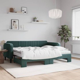 Sofá cama nido con colchón terciopelo verde oscuro 90x200 cm Sofá cama nido con colchón terciopelo verde oscuro 90x200 cm