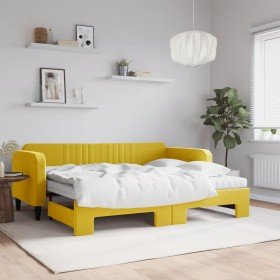 Sofá cama nido con colchón terciopelo amarillo 90x200 cm Sofá cama nido con colchón terciopelo amarillo 90x200 cm