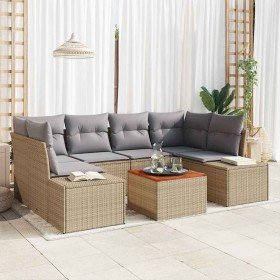 Conjunto de sofá de jardín con cojín 7 pcs Beige Poliratán
