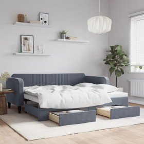 Sofá cama nido con cajones terciopelo gris oscuro 90x200 cm Sofá cama nido con cajones terciopelo gris oscuro 90x200 cm