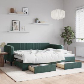 Sofá cama nido con cajones terciopelo verde oscuro 90x200 cm Sofá cama nido con cajones terciopelo verde oscuro 90x200 cm