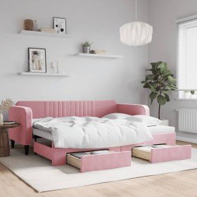 Sofá cama nido con cajones terciopelo rosa 90x200 cm en Camas y somieres | Comprar online en Foro24