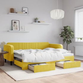 Sofá cama nido con cajones terciopelo amarillo 90x200 cm en Camas y somieres | Comprar online en Foro24