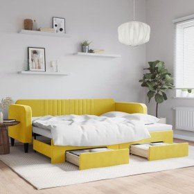 Sofá cama nido con cajones terciopelo amarillo 90x200 cm Sofá cama nido con cajones terciopelo amarillo 90x200 cm