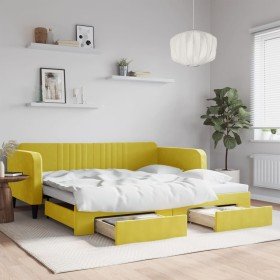 Sofá cama nido con cajones terciopelo amarillo 100x200 cm en Camas y somieres | Comprar online en Foro24