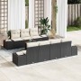 Conjunto de sofá de jardín con cojín 8 pcs Negro Poliratán
