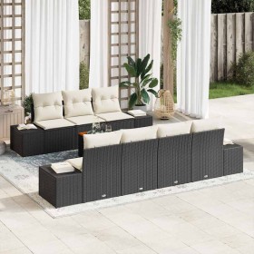 Conjunto de sofá de jardín con cojín 8 pcs Negro Poliratán