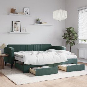 Sofá cama nido con cajones terciopelo verde oscuro 90x200 cm en Camas y somieres | Comprar online en Foro24
