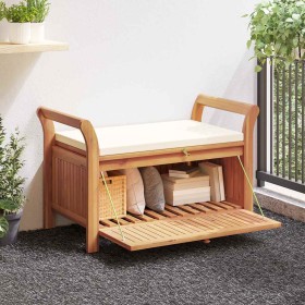 Banco almacenaje jardín con cojín madera maciza de acacia 91 cm