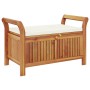 Banco almacenaje jardín con cojín madera maciza de acacia 91 cm