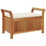Banco almacenaje jardín con cojín madera maciza de acacia 91 cm