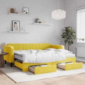Sofá cama nido con cajones terciopelo amarillo 90x200 cm Sofá cama nido con cajones terciopelo amarillo 90x200 cm