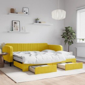Sofá cama nido con cajones terciopelo amarillo 100x200 cm Sofá cama nido con cajones terciopelo amarillo 100x200 cm