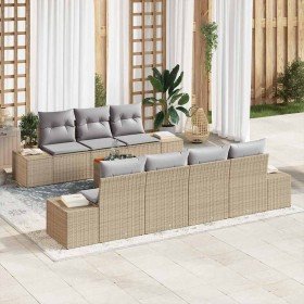 Conjunto de sofá de jardín con cojín 8 pcs Beige Poliratán