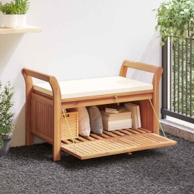 Banco almacenaje jardín con cojín madera maciza de acacia 126cm
