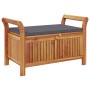 Banco almacenaje jardín con cojín madera maciza de acacia 91 cm