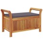 Banco almacenaje jardín con cojín madera maciza de acacia 91 cm