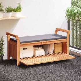 Banco almacenaje jardín con cojín madera maciza de acacia 126cm