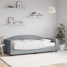 Sofá cama con colchón tela gris claro 90x190 cm Sofá cama con colchón tela gris claro 90x190 cm