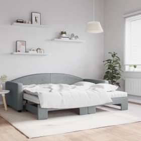 Sofá cama nido con colchón tela gris claro 90x200 cm en Camas y somieres | Comprar online en Foro24