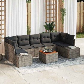 Conjunto de sofá de jardín con cojín 8 pcs Gris Poliratán