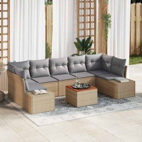 Conjunto de sofá de jardín con cojín 8 pcs Beige Poliratán