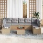 Conjunto de sofá de jardín con cojín 8 pcs Beige Poliratán