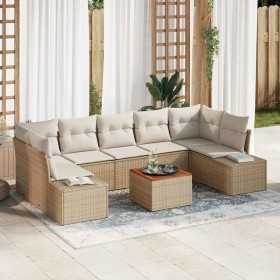 Conjunto de sofá de jardín con cojín 8 pcs Beige Poliratán