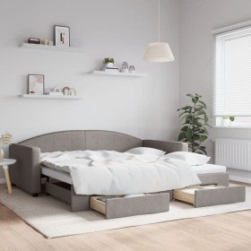 Sofá cama nido con cajones tela gris taupe 100x200 cm Sofá cama nido con cajones tela gris taupe 100x200 cm