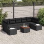 Conjunto de sofá de jardín con cojín 8 pcs Negro Poliratán