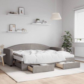 Sofá cama nido con cajones tela gris taupe 80x200 cm en Camas y somieres | Comprar online en Foro24