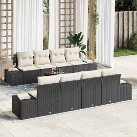 Conjunto de sofá de jardín con cojín 9 pcs Negro Poliratán Conjunto de sofá de jardín con cojín 9 pcs Negro Poliratán