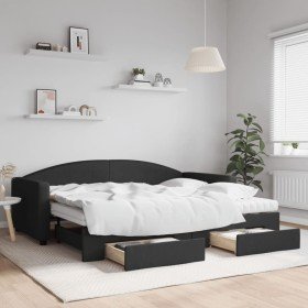 Sofá cama nido con cajones tela negro 90x200 cm en Camas y somieres | Comprar online en Foro24