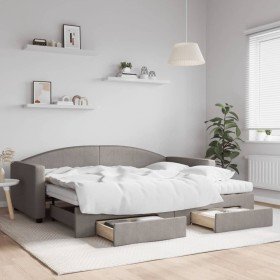 Sofá cama nido con cajones tela gris taupe 90x200 cm en Camas y somieres | Comprar online en Foro24