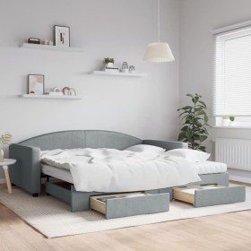 Sofá cama nido con cajones tela gris claro 100x200 cm en Camas y somieres | Comprar online en Foro24