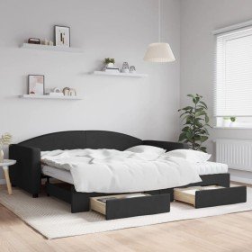 Sofá cama nido con cajones tela negro 100x200 cm en Camas y somieres | Comprar online en Foro24