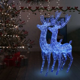 Renos de Navidad acrílico 250 LED 2 uds azul 180 cm