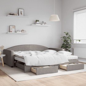 Sofá cama nido con cajones tela gris taupe 100x200 cm en Camas y somieres | Comprar online en Foro24