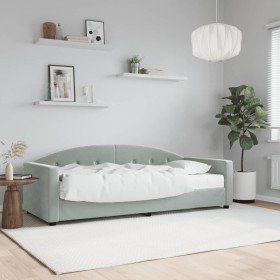 Sofá cama con colchón terciopelo gris claro 80x200 cm Sofá cama con colchón terciopelo gris claro 80x200 cm